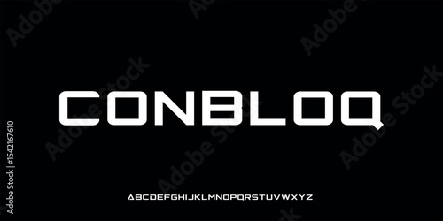 Vector illustration of a bold and modern block style alphabet font. Creates a strong, professional and futuristic impression. Suitable for logo design, game posters, technology, and military branding.