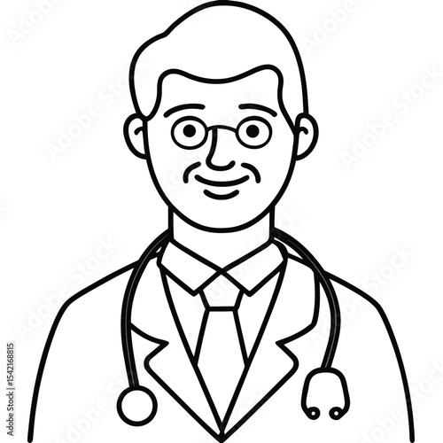Line Art of a Doctor with Stethoscope