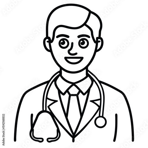 Line Art of a Doctor with Stethoscope