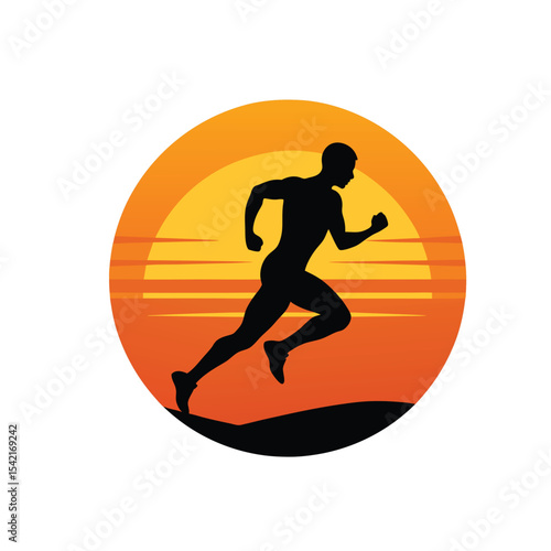 Dynamic Runner Silhouette against Sunset Circle Fitness, Endurance & Active Lifestyle