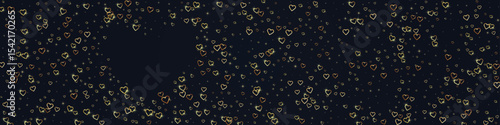 Gold hearts scattered on black background.