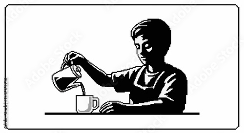 A man pouring coffee from a pot into a mug