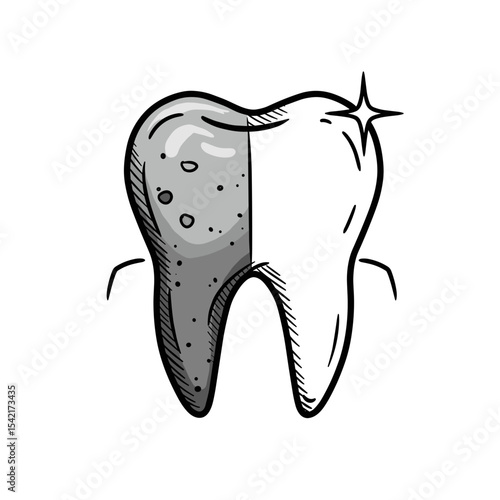 Whitening tooth illustration with dental plaque and shine effect