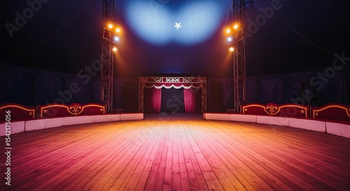 Empty Circus Ring with Stage Lights and Star on the Ceiling
