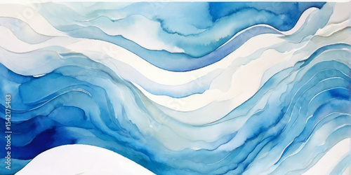 Abstract blue and white water ocean wave and curved line background. Blue wave with liquid fluid ocean texture. Ocean wave banner background