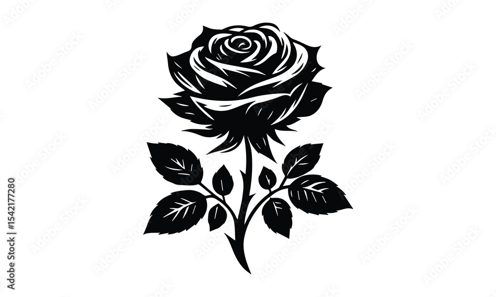 Obraz premium Rose Silhouette, Elegant Rose Silhouette Isolated on White Background
