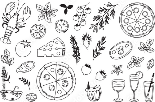 Diverse Culinary Doodle Collection