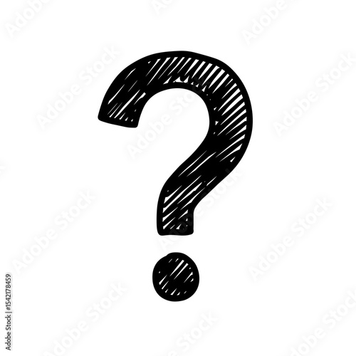 Hand-drawn black sketch question mark icon for inquiries and uncertainty