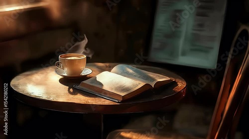 Wallpaper Mural Serene Coffee and Book Still Life on Wooden Table Torontodigital.ca