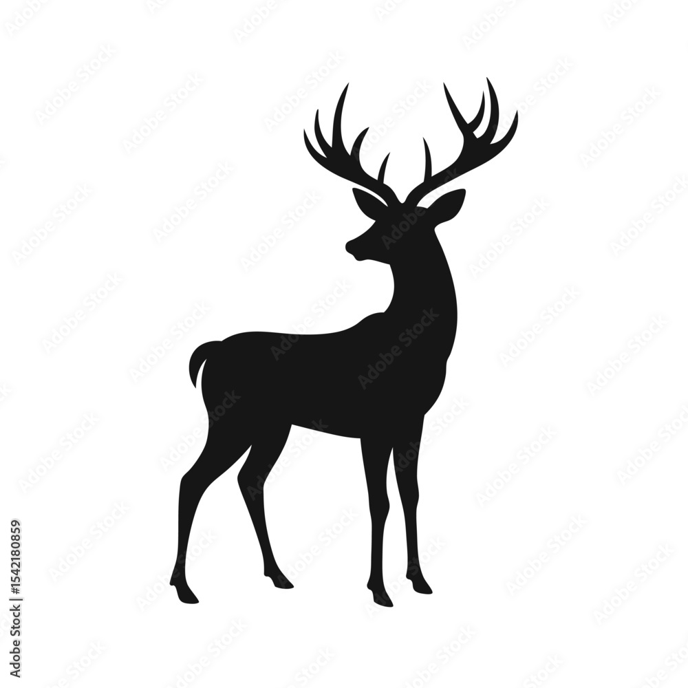 Obraz premium Black silhouette of a majestic deer with large antlers