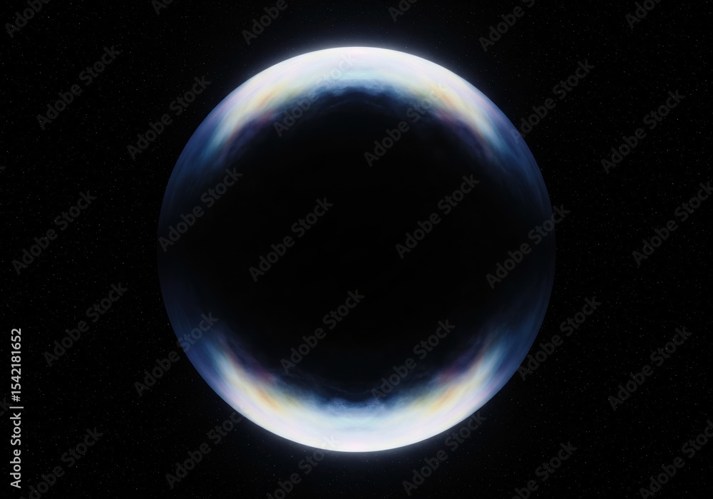 Ethereal Cosmic Planet Glow. Witness an enigmatic orbital sphere, its vibrant atmospheric halo gleaming brightly across the dark, twinkling void. Symbolizes journeys and new horizons.