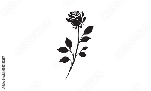 Rose Silhouette, Elegant Rose Silhouette Isolated on White Background