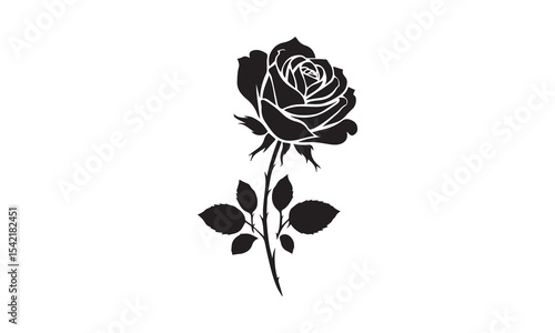 Rose Silhouette, Elegant Rose Silhouette Isolated on White Background