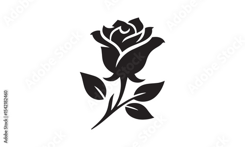 Rose Silhouette, Elegant Rose Silhouette Isolated on White Background