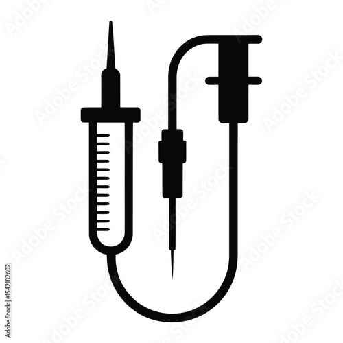 Black Icon Medical Syringe Infusion Set I V Drip vector