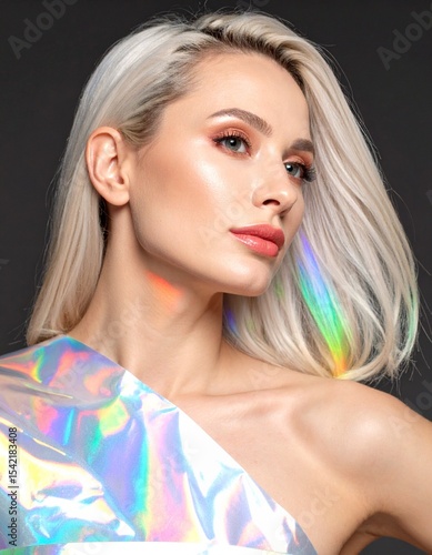 Blonde Woman in Iridescent Top