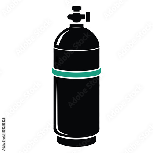 Black Scuba Diving Tank with Teal Band Oxygen Cylinder