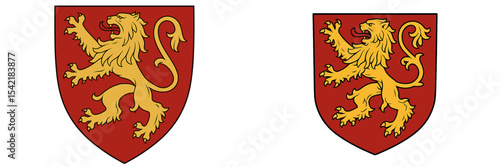 Historic coat of arms featuring golden lion on red background, symbolizing strength and nobility in heraldry traditions