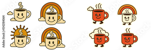 Cute coffee and rainbow illustrations showcasing warmth and joy at a cozy cafe atmosphere