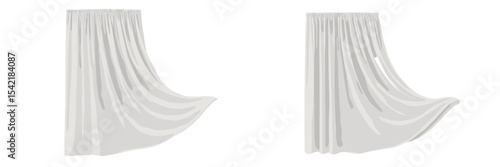 Visual presentation of soft white drapery effects in interior design for window treatments at home