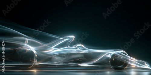 Futuristic race car made of glowing light streaks speeding through a dark environment, emphasizing motion, elegance, and high-performance aerodynamics in a digital concept style