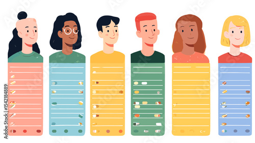 People nutrition comparison infographic with diverse characters and meal breakdowns Nutrition and diets