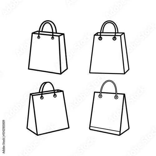 Set of shopping bag line art icon vector illustration.