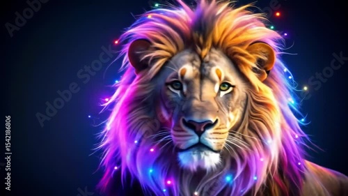 Colorful lion portrait with glowing mane