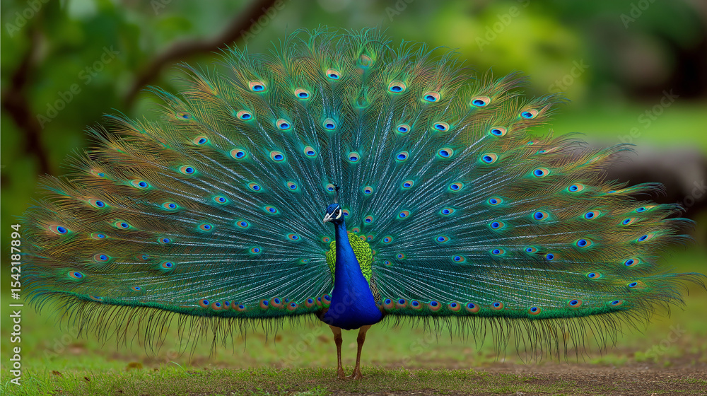 Obraz premium An optimized visual concept for editorial use vivid close-up of a flightless peafowl: breathtaking blue feathers and unique beak, spotted in the wild, part of the pheasant family.