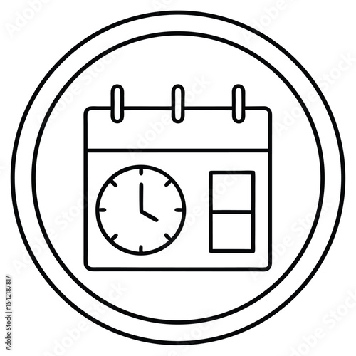 Thin Stroke Icon of a Calendar and Clock