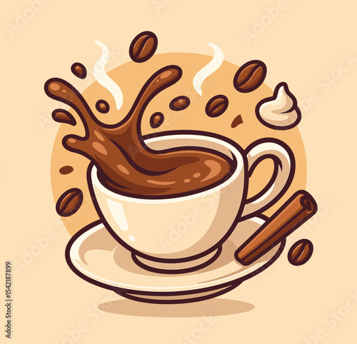 Coffee cup with splash floating cartoon vector icon illustration hot beverage object flat vector