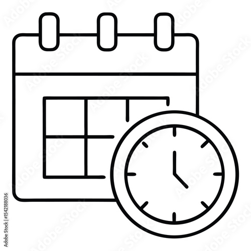 Thin Stroke Icon of a Calendar and Clock