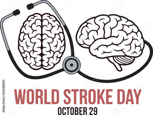 World Stroke Day October 29 Two Human Brains Illustrated with a Stethoscope Medical Awareness Campaign Graphic Design