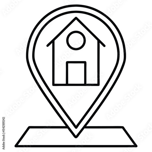 Thin Stroke Icon of a Location Pin on a House