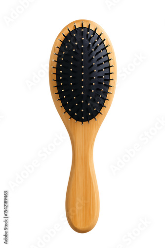 Ergonomic wooden hair brush isolated on transparent background