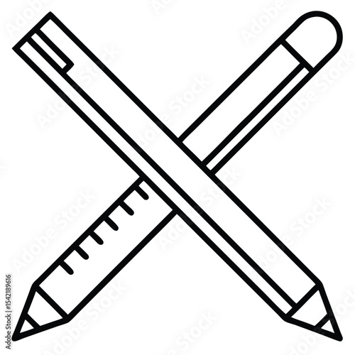 Thin Stroke Icon of a Pencil and Ruler Crossed