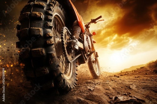 Powerful Moto Engine in Motion Against Dramatic Sunset Sky