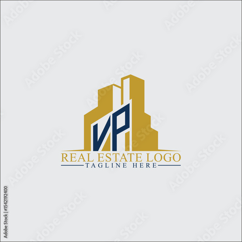 Modern VP Real Estate Logo Design with Building Silhouettes