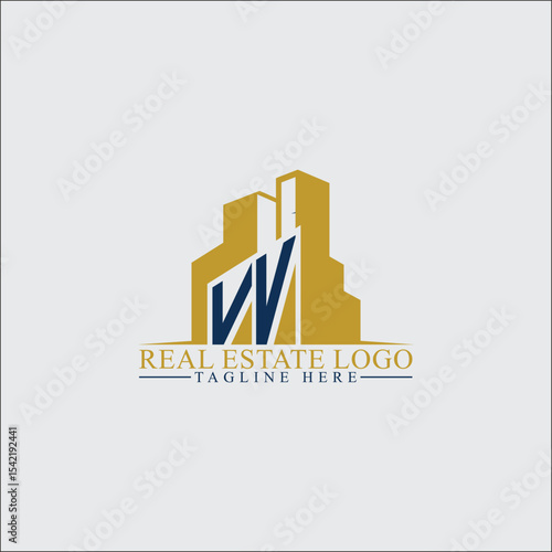 Modern VV Real Estate Logo Design with Building Silhouettes