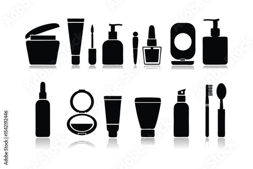 Elegant Vector Icons Set of Beauty Products, Skincare and Makeup Designs, Cosmetic Tools Illustrations, Personal Care Graphics