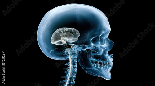 X-ray image of human head with small brain - symbol of memory loss, low intelligence