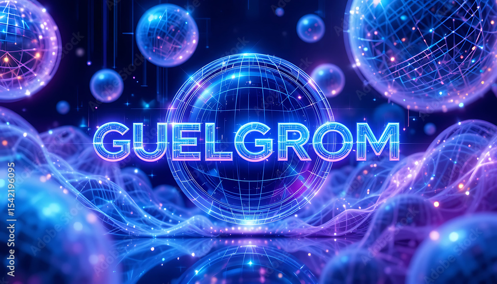 Obraz premium Guelgrom Abstract Neon Spheres and Glowing Energy Field Digital Art