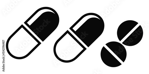 Medical pills icon and capsule pictogram vector

