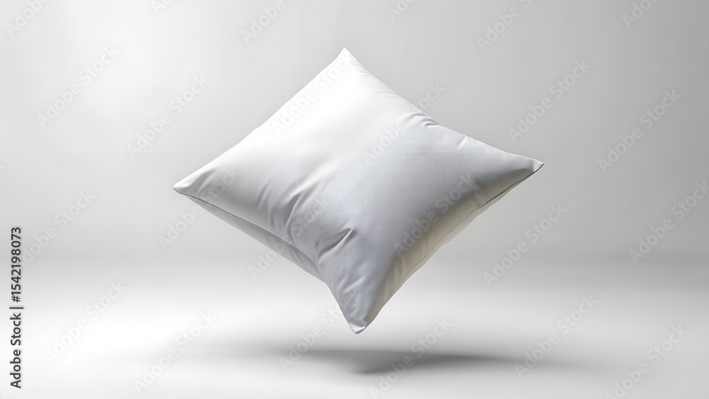 Mid Air Floating White Pillow Mockup on White Mid Air Floating White Pillow Mockup on White