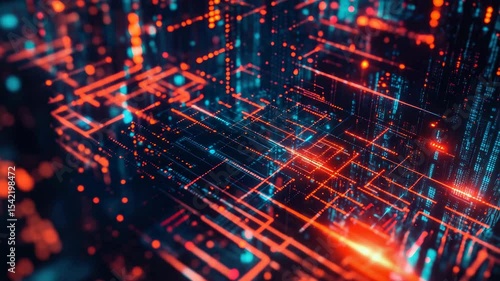 Wallpaper Mural Vivid digital landscape with red, blue and orange elements forming a futuristic grid. Torontodigital.ca