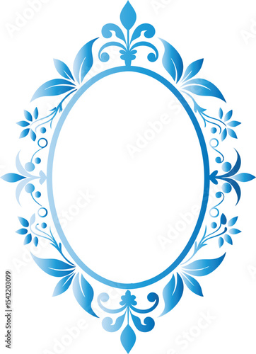 Elegant Blue Floral Oval Frame Decorative Border Design Element