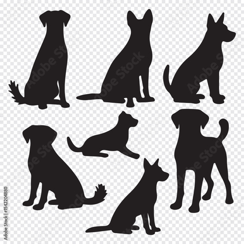 Isolated dogs on the white background. Dogs silhouettes. Vector EPS 10.