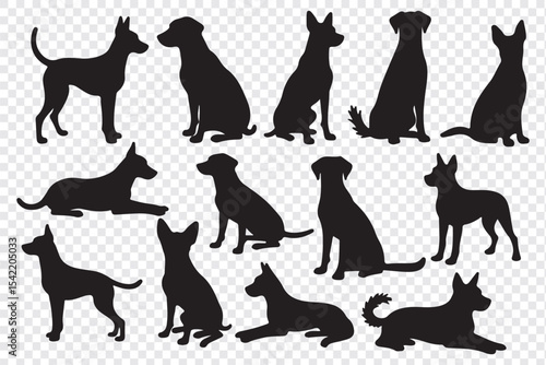 Isolated dogs on the white background. Dogs silhouettes. Vector EPS 10.