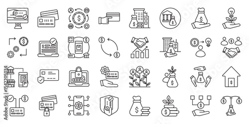 Fintech Startup Ecosystem set of web icons in line style . fintech startup ecosystem, fintech, startup investment and venture capital. Vector illustration.