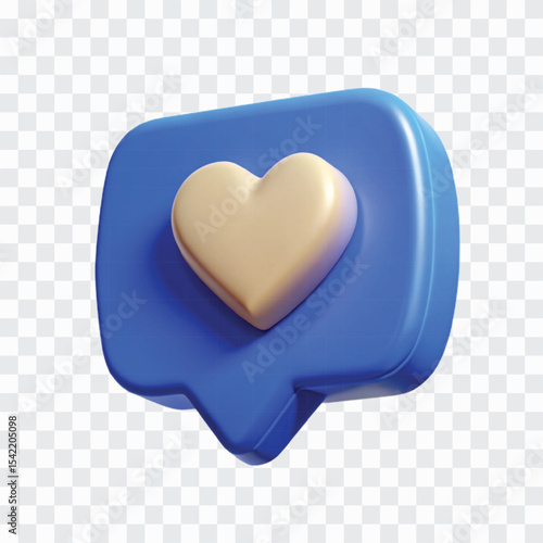 3D Heart Icon on Blue Bubble PNG | Love Symbol, Social Media Like, Romantic Emoji Illustration